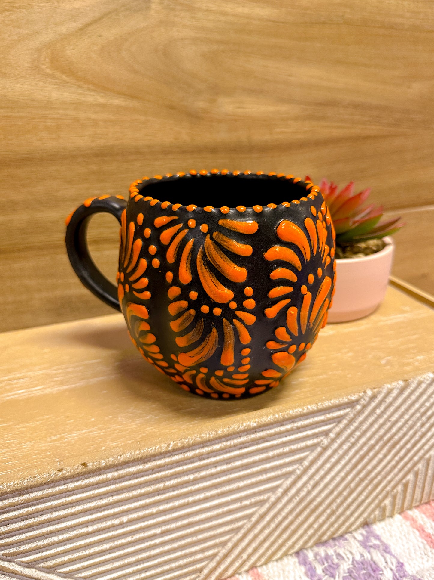 Talavera XL Pumpkin Mug (Dark Orange & Black)