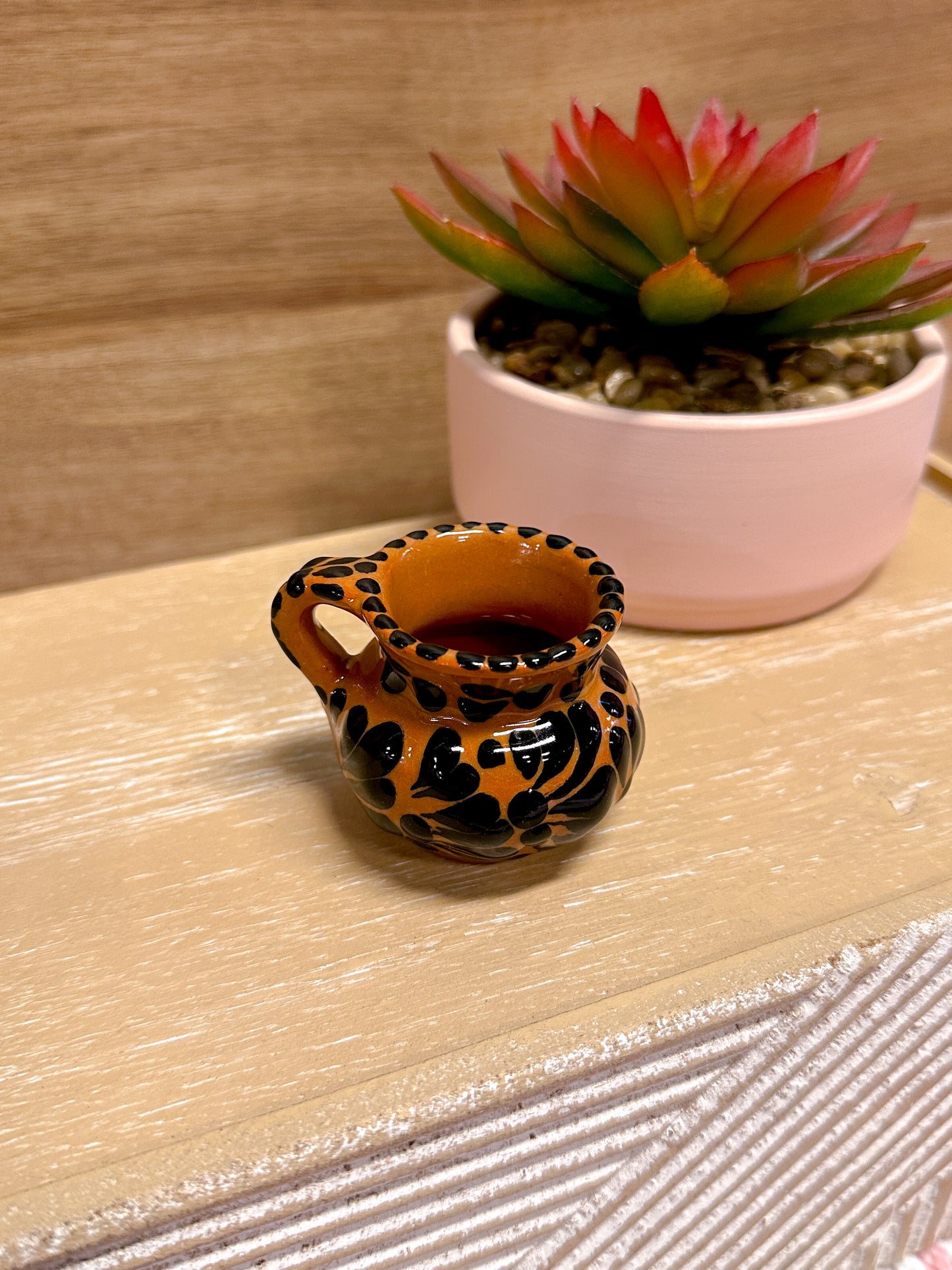 Talavera Mini Ornament Shot Glass (Brown & Black)