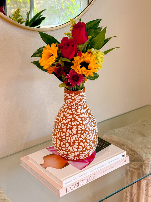 Talavera Tall Flower Vase (Brown)