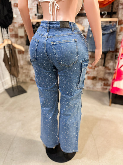 Rhinestone Cargos (Medium Wash)