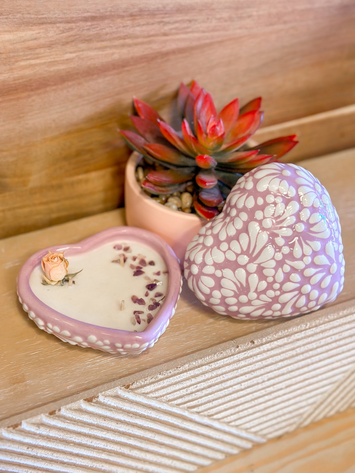 Talavera Heart Jewelry Box Candle (Light Purple & White)