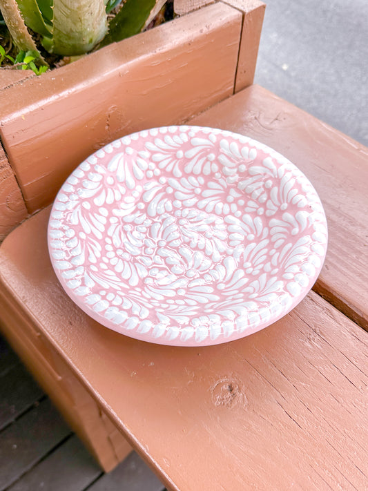 Talavera Plate Set (Pink & White) (1 Plate & 1 Bowl )