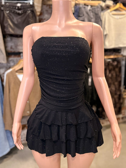 Glitter Ruffle Dress (Black)