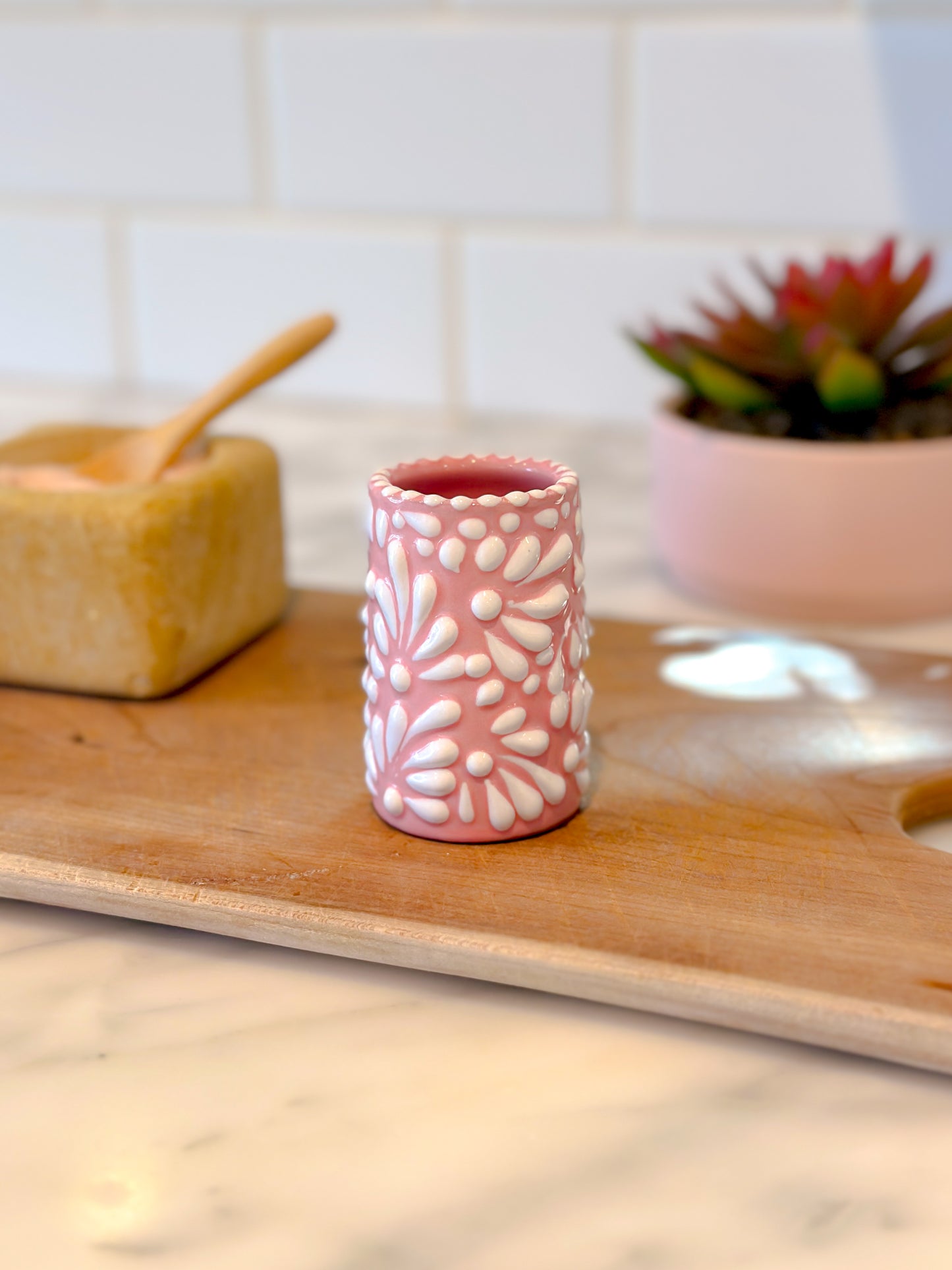 Talavera Shot Glass (Rose & White)