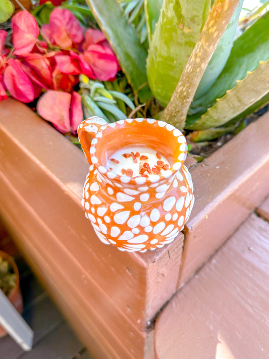 Talavera Mini Jarrito Candle (Light Brown & White)