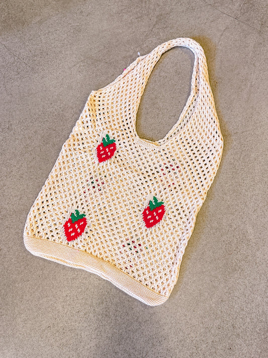 Strawberry Crochet Tote Bag