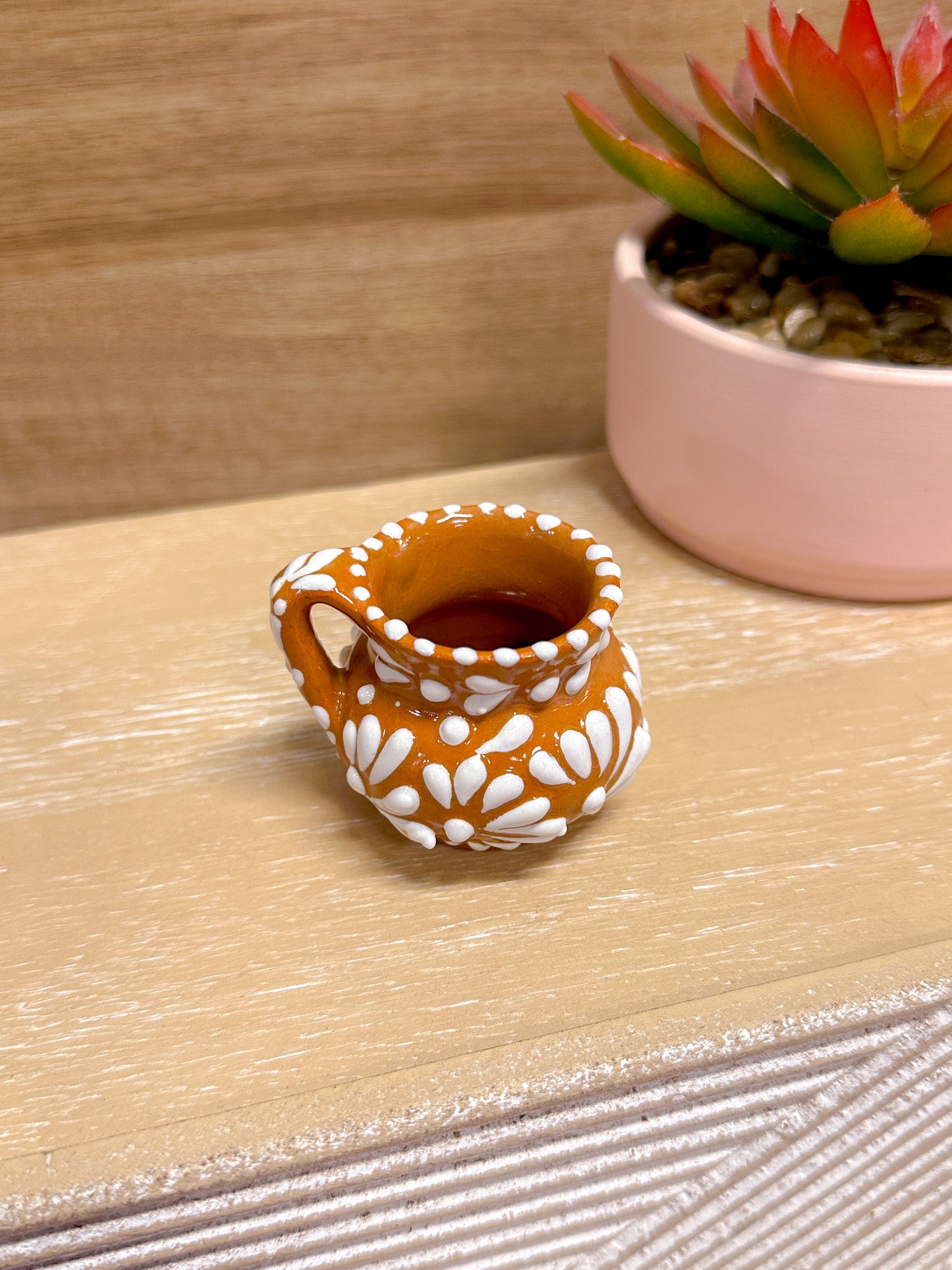 Talavera Mini Ornament Shot Glass (Brown & White)