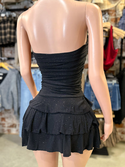 Glitter Ruffle Dress (Black)
