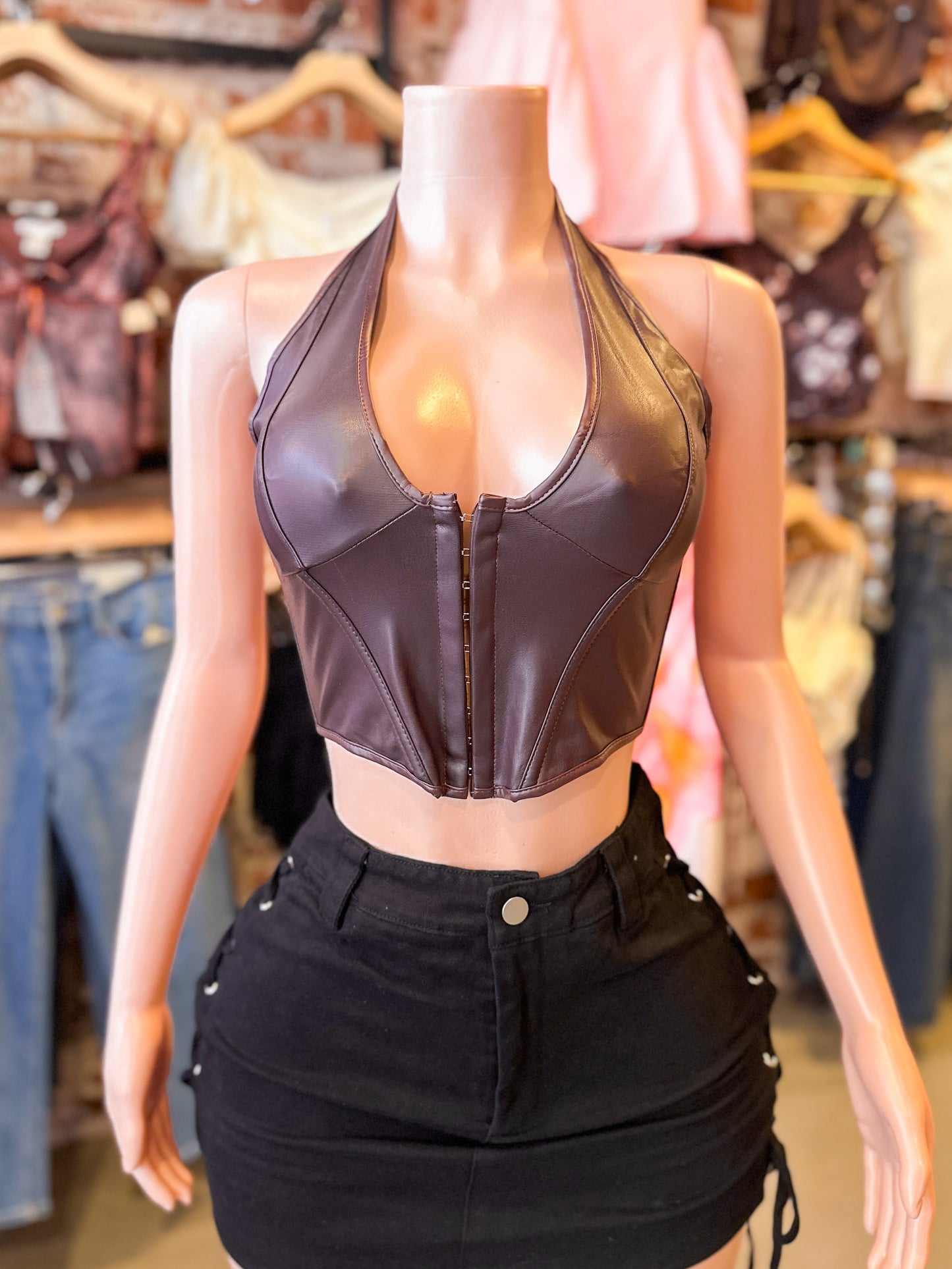 Pleather Corset (Brown)