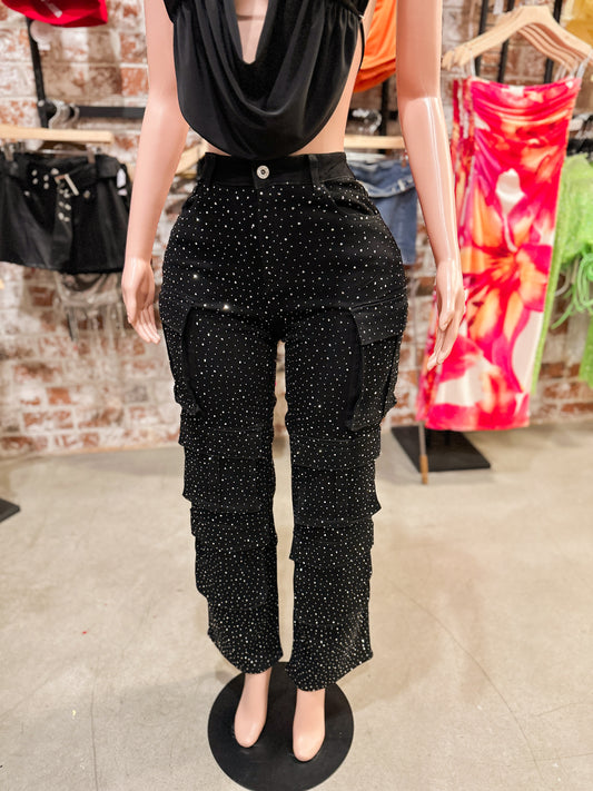 Rhinestone Cargos (Black)