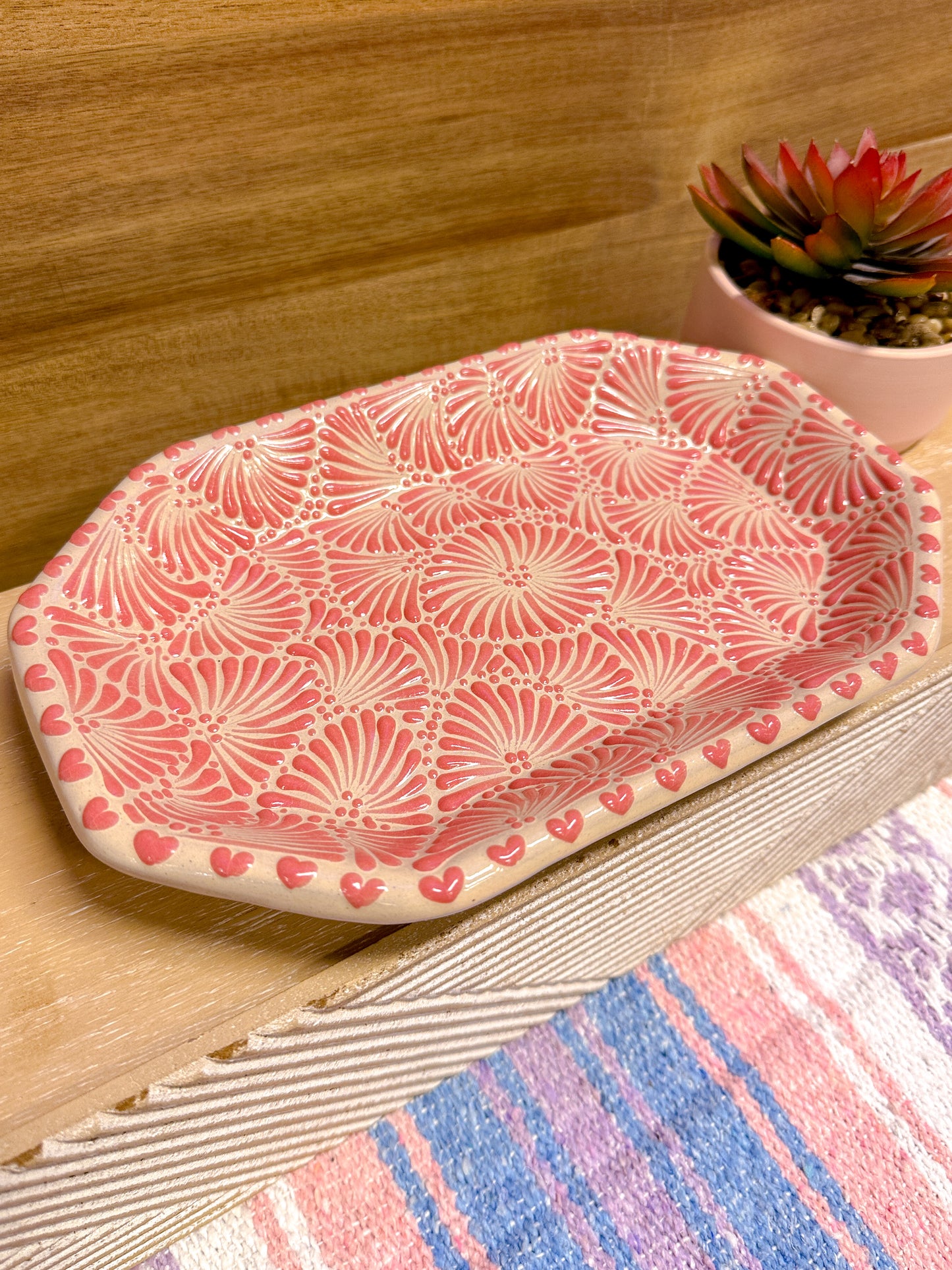 Talavera Medium Bowl Plate (Dusty Rose & Cream)