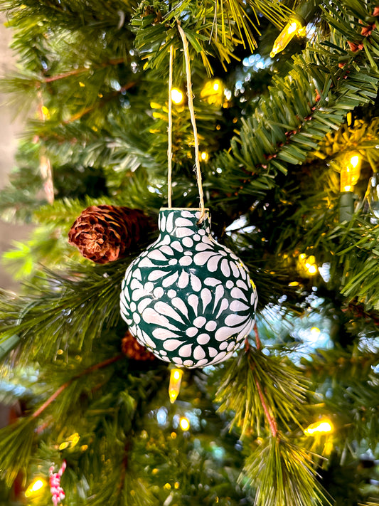 Handmade Talavera Ornament (Forrest Green & White)