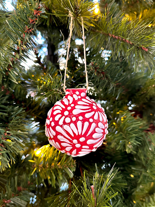 Handmade Talavera Ornament (Cherry & White)