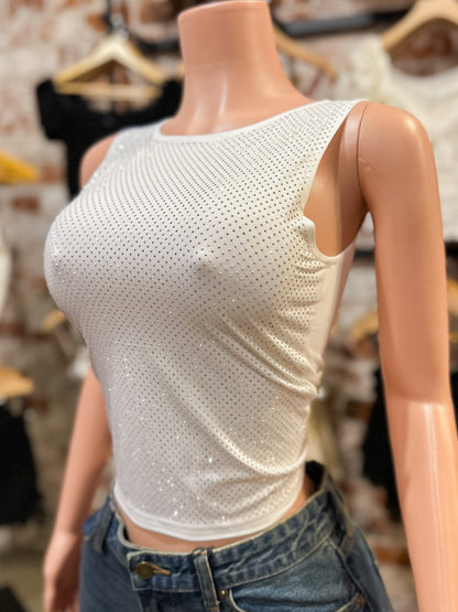 White Rhinestone Top