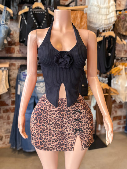Knitted Flower Top (Black)