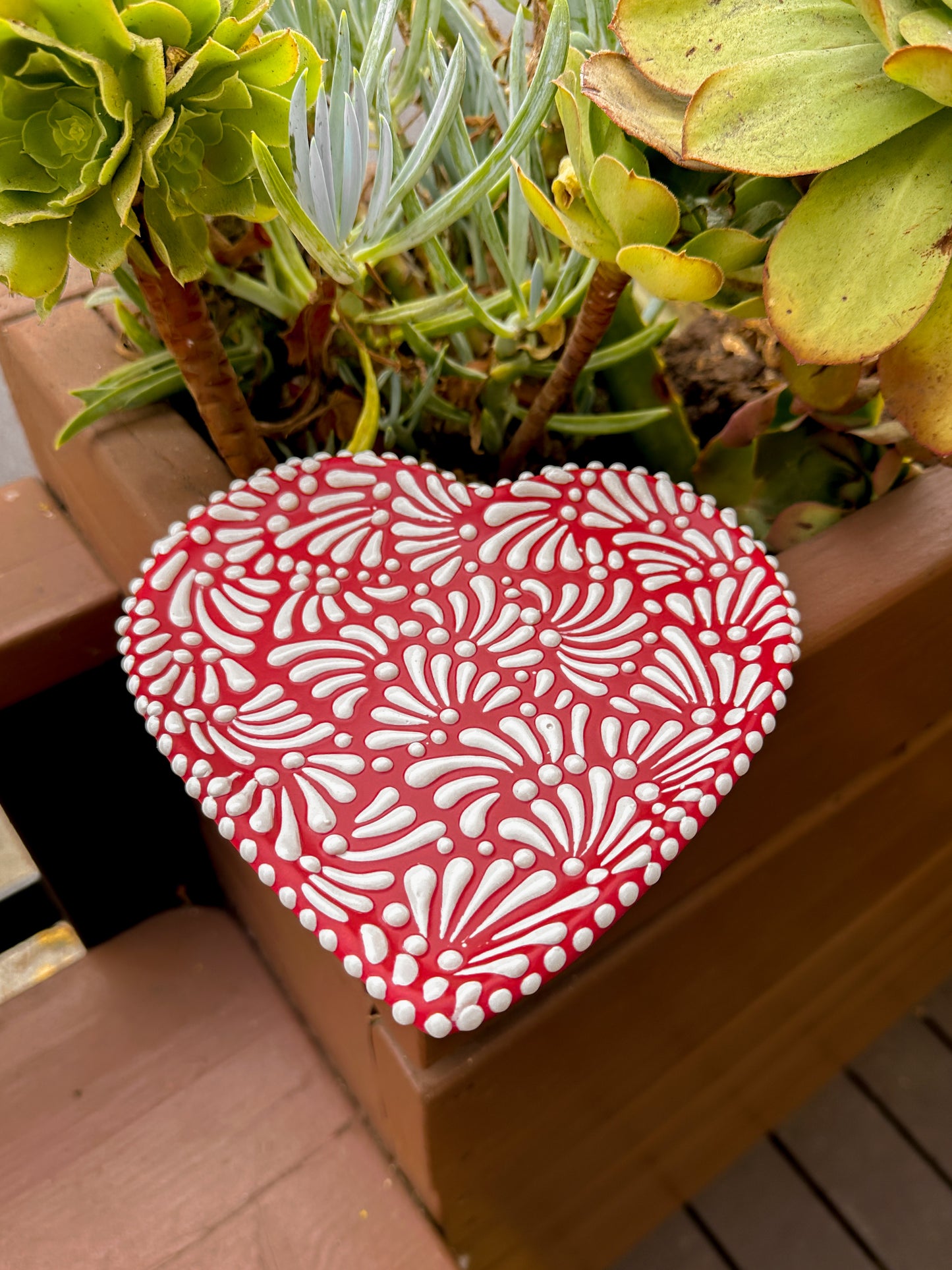 Talavera Mug & Heart Plate Set (Matte Red)