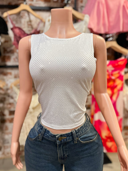 White Rhinestone Top