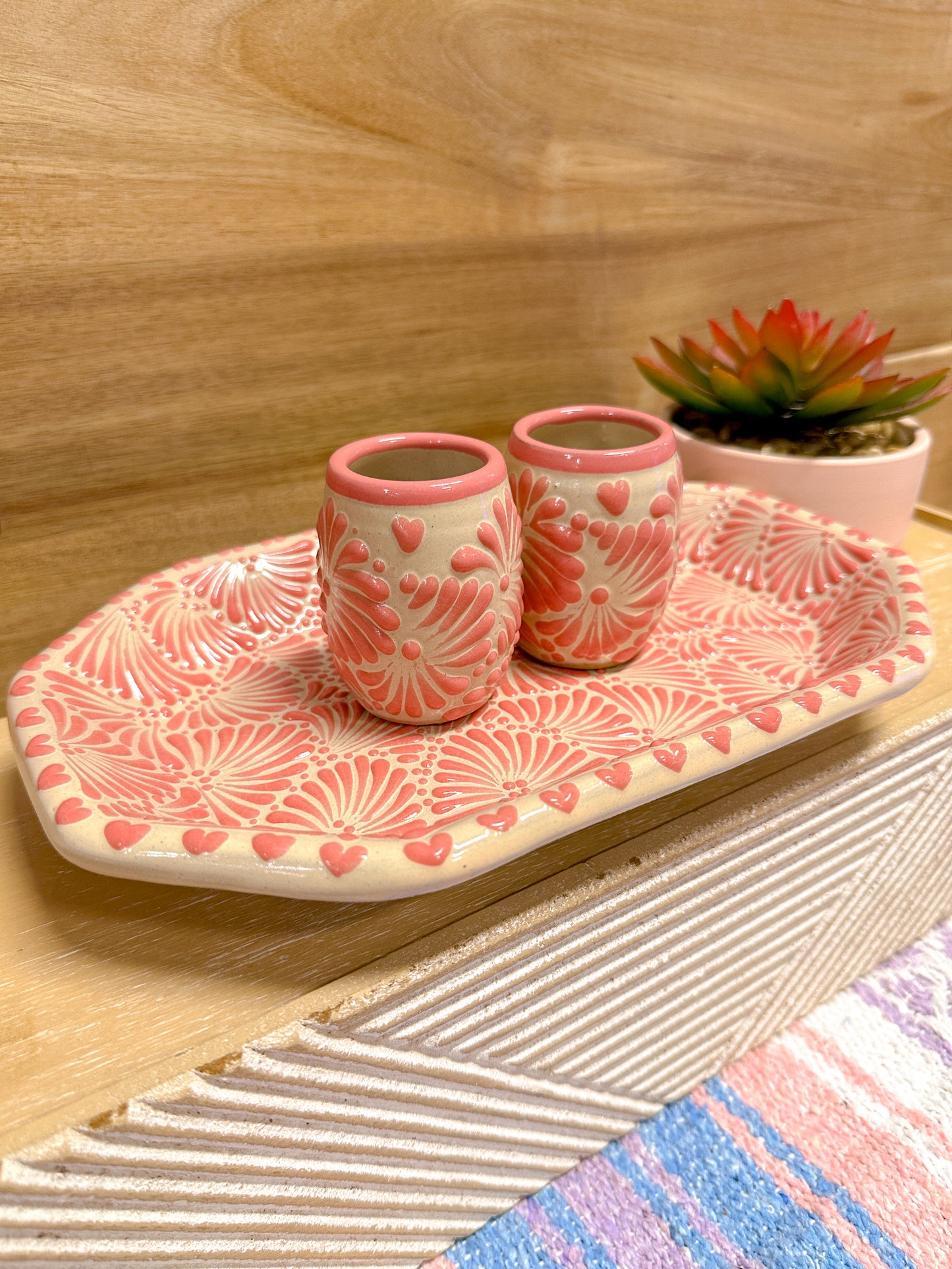 Talavera Medium Bowl Plate (Dusty Rose & Cream)