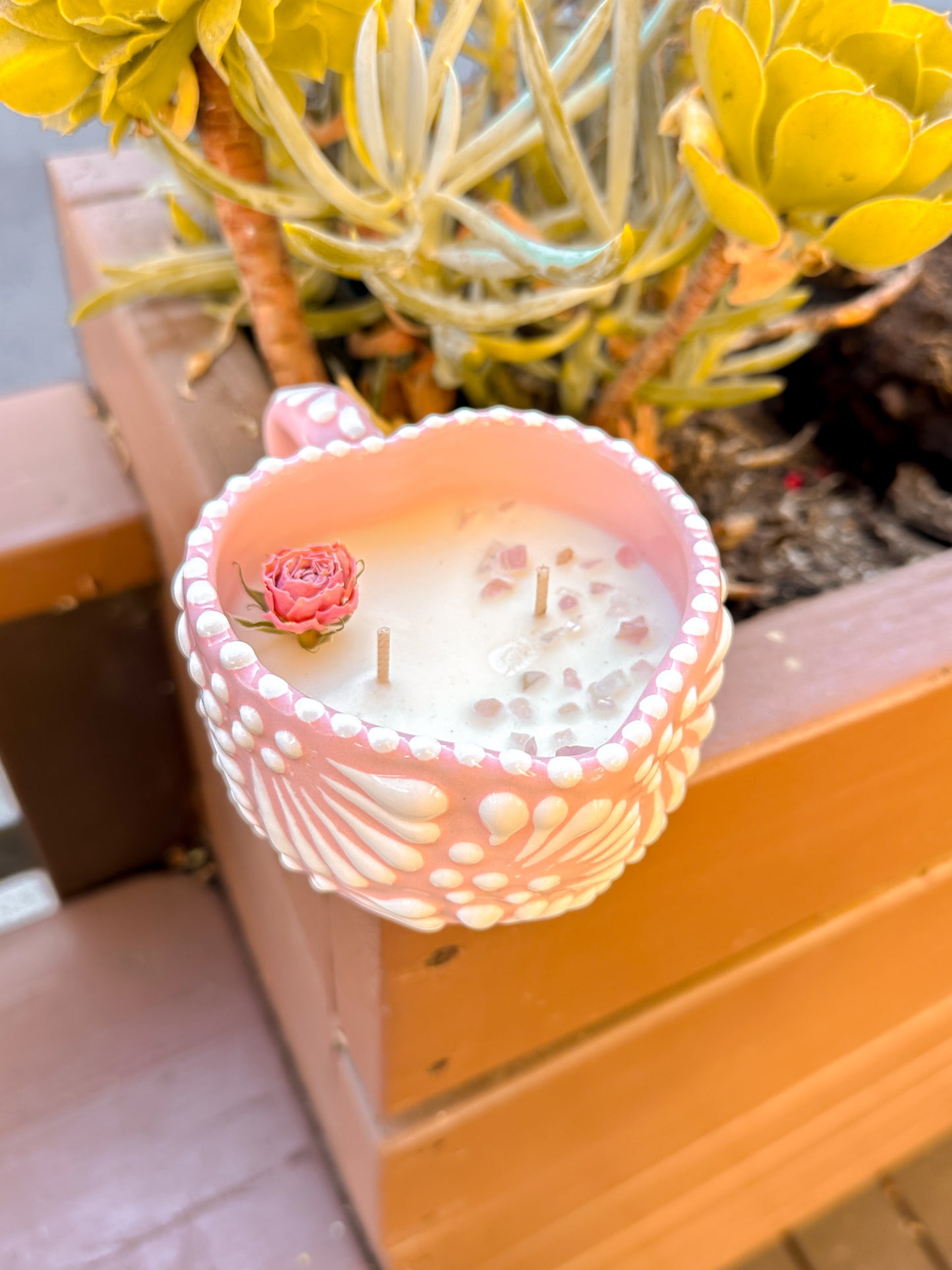 Talavera Small Heart Candle (Pink & White)