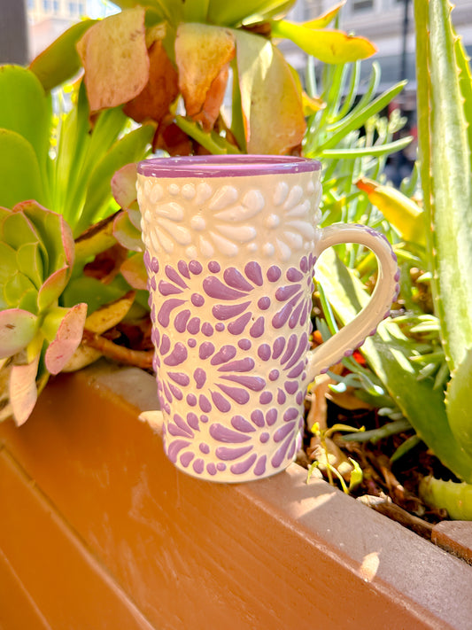 Talavera Tumbler With Handle (Purple & Cream)