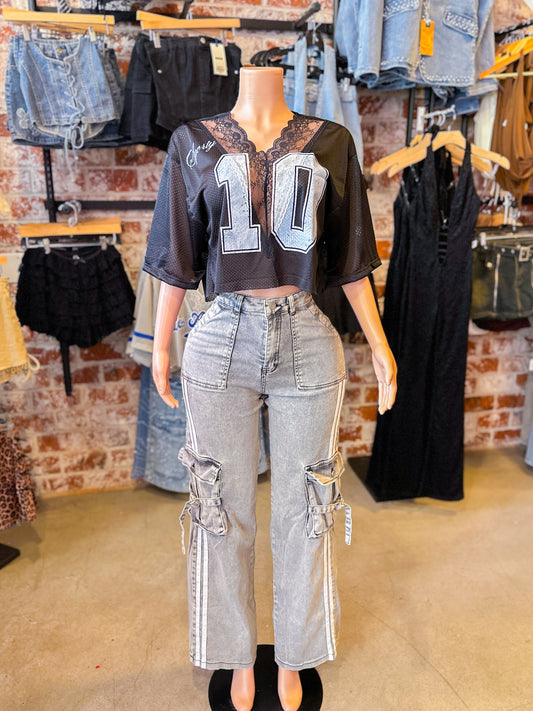 Black Lace Crop Jersey