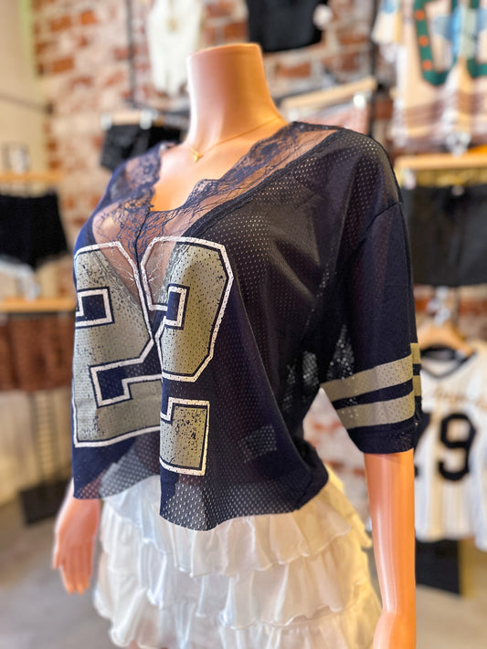 Navy Lace Crop Jersey