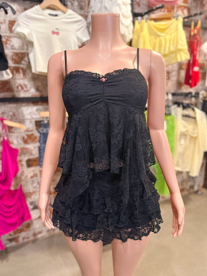 Ruffle Lace Top (Black)