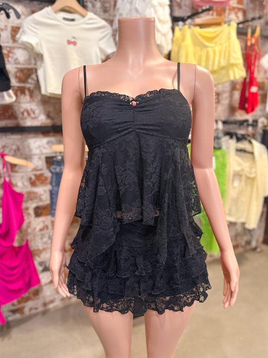 Ruffle Lace Top (Black)