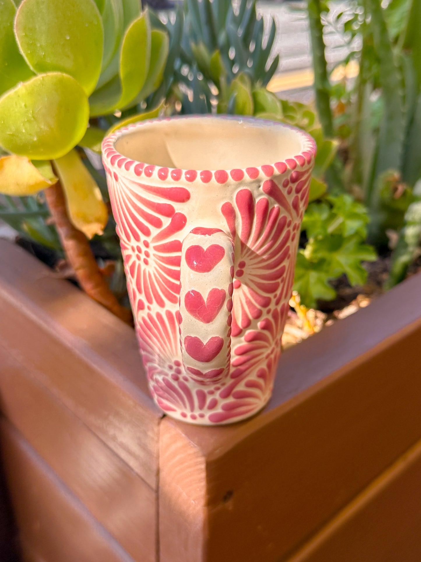 Talavera Tumbler With Handle (Dusty Rose & Cream)