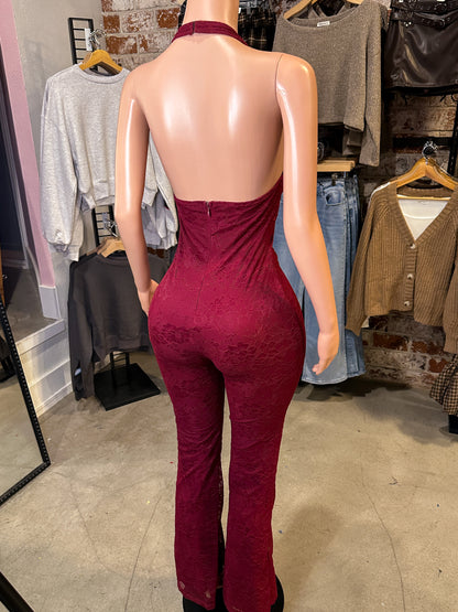Burgundy Lace Jumpsuit