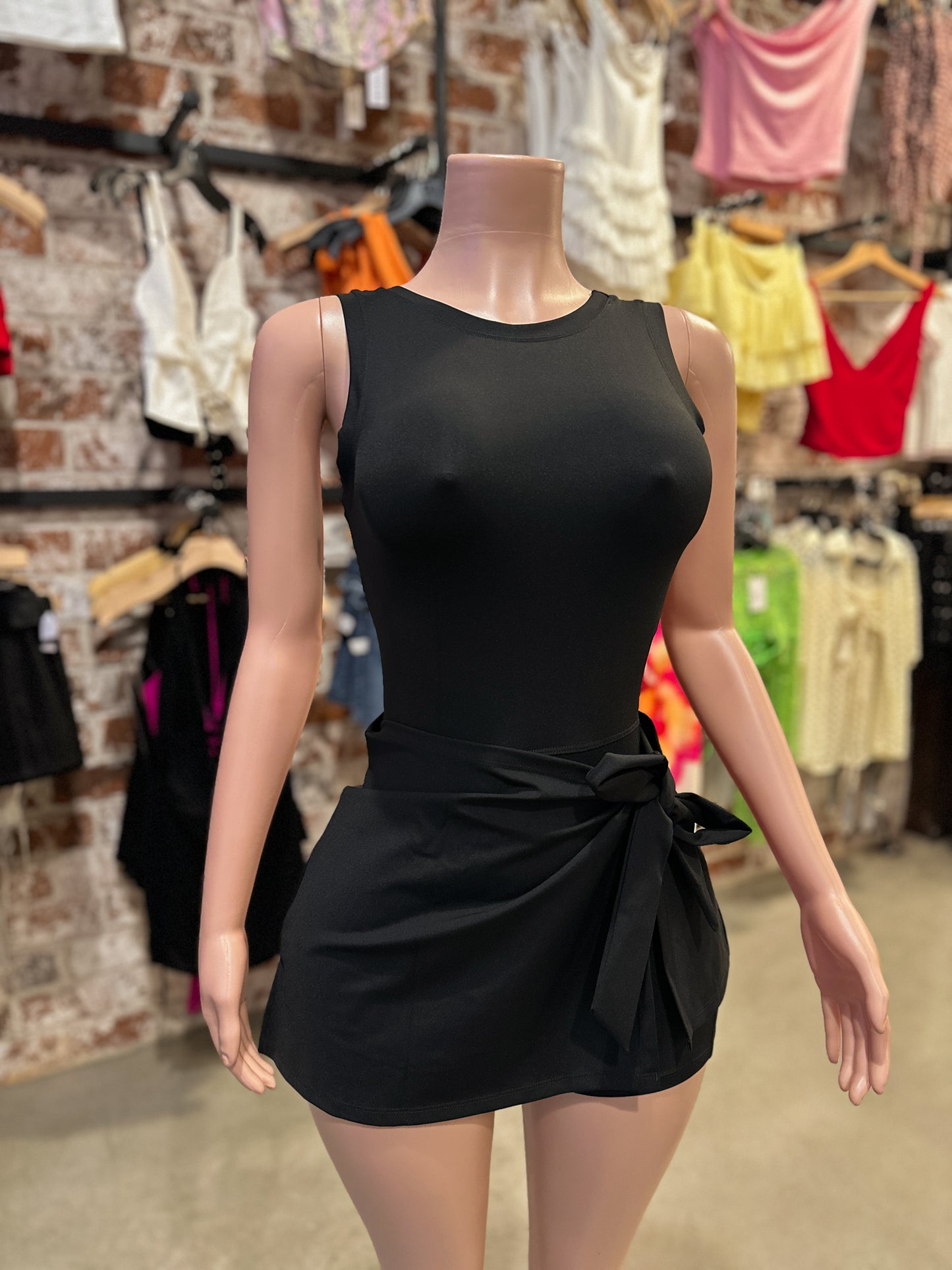 Black Athletic Tie Up Dress With Shorts
