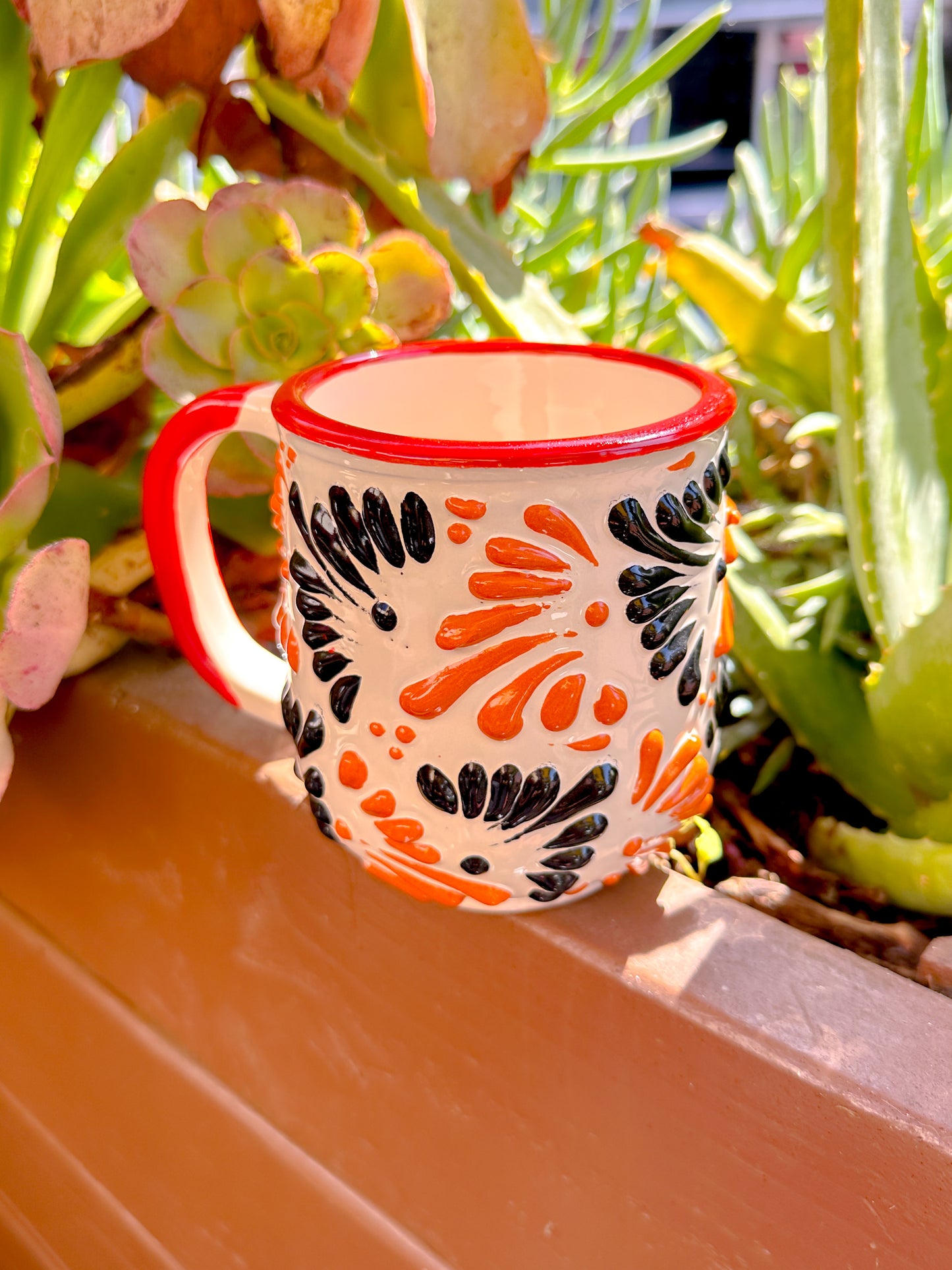 Talavera Mug (Orange & Black & White)