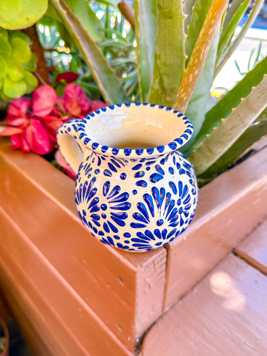 Talavera Small Jarrito Mug (Blue & White)