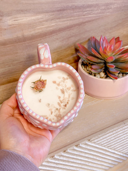 Talavera Small Heart Mug Candle (Pink & White)