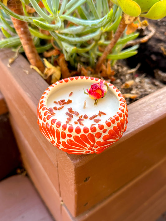 Talavera Mini Candle (Dark Orange & Cream)