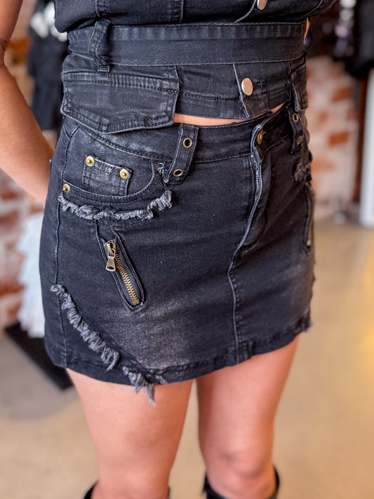 Black Distressed Skirt