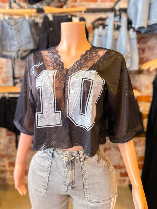 Black Lace Crop Jersey