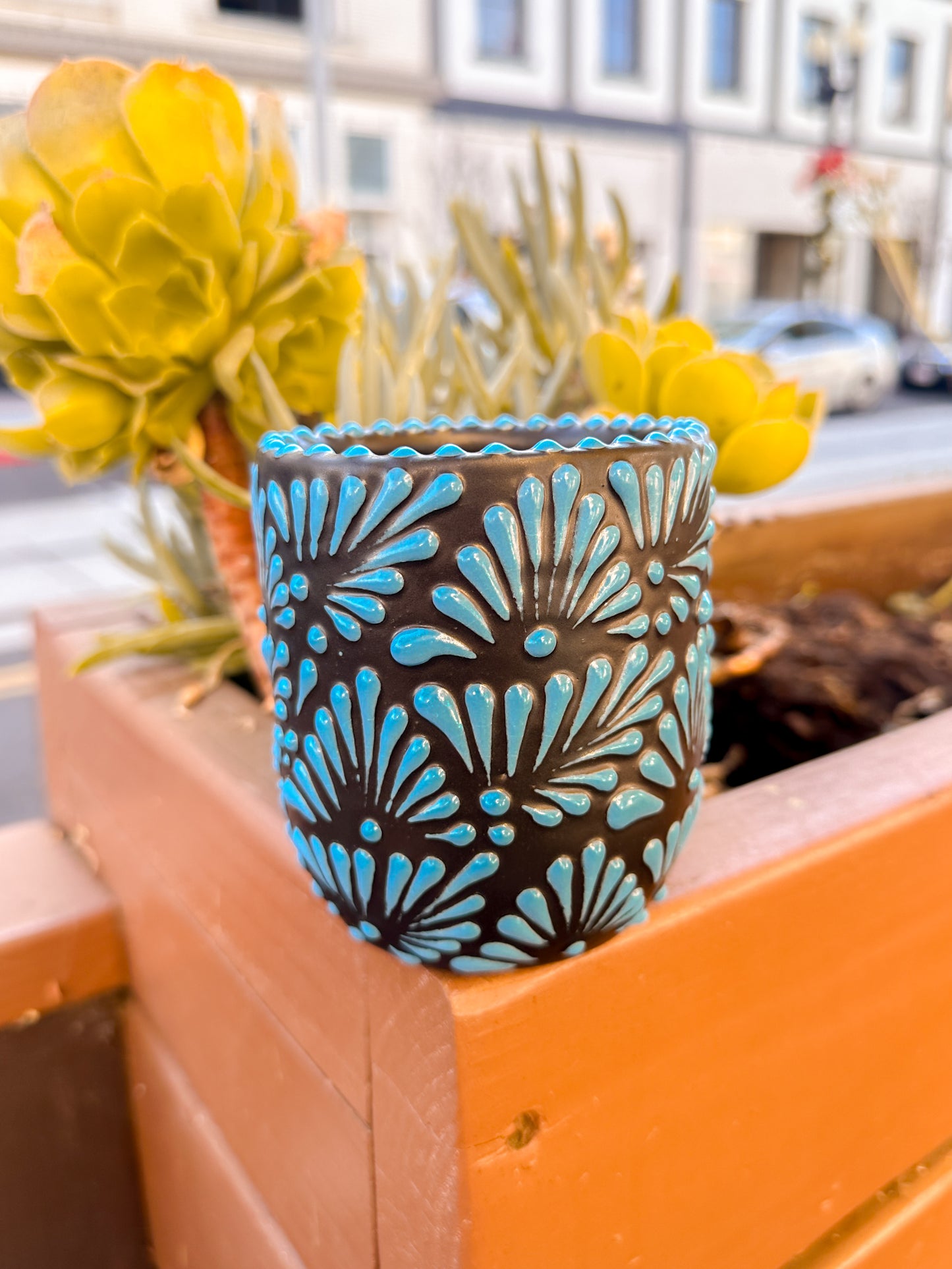 Talavera No Handle Mug (Black & Blue)