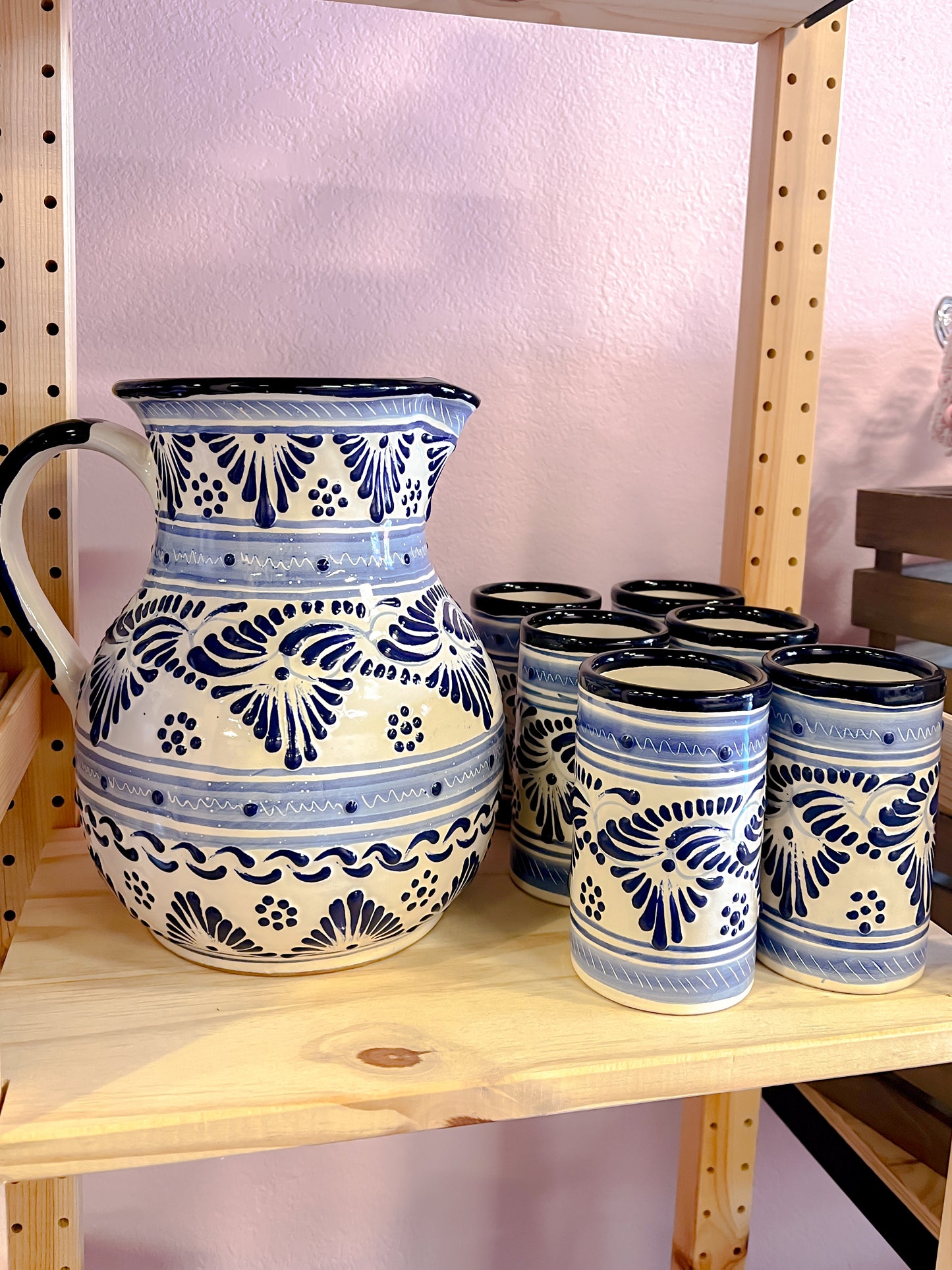 Talavera Large Jug & 6 Cups (Traditional Blue)