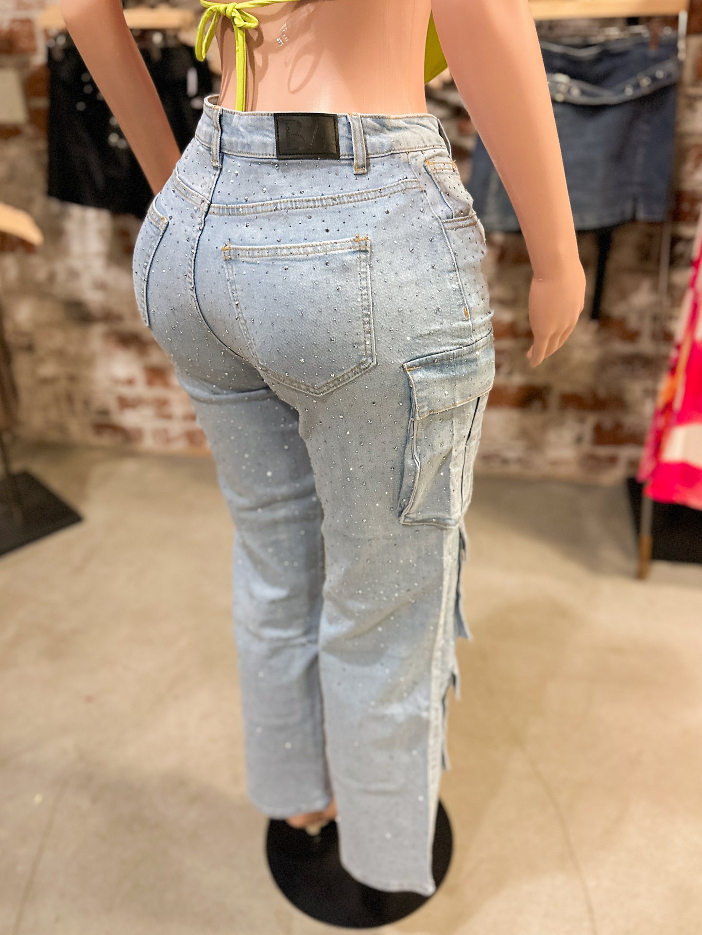 Rhinestone Cargos (Light Wash)