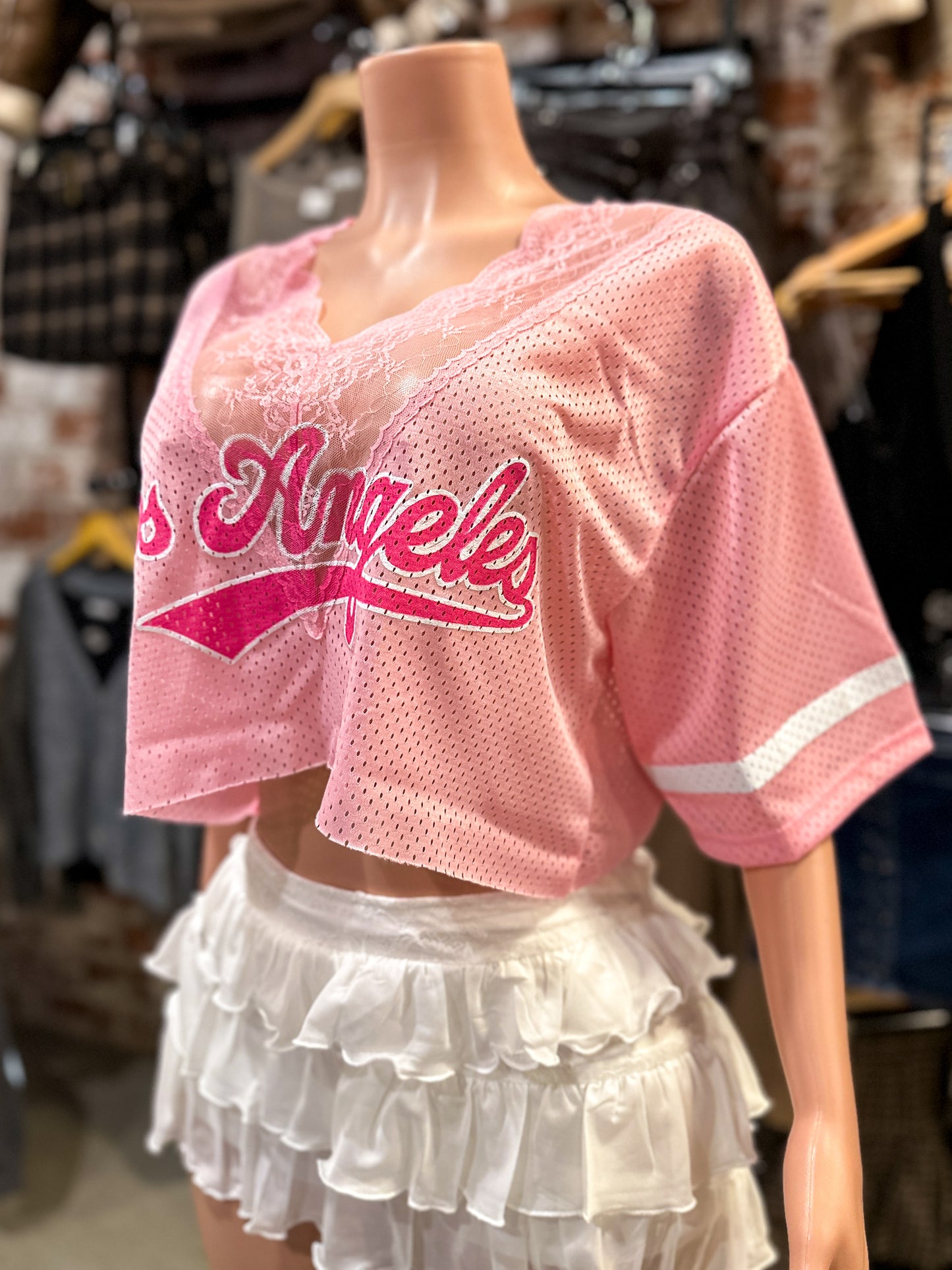 Los Angeles Pink Lace Crop Jersey