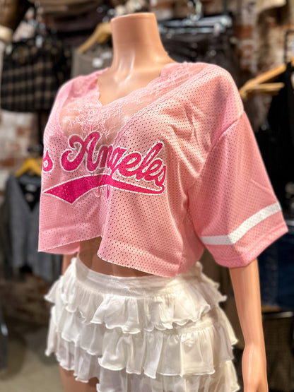 Los Angeles Pink Lace Crop Jersey