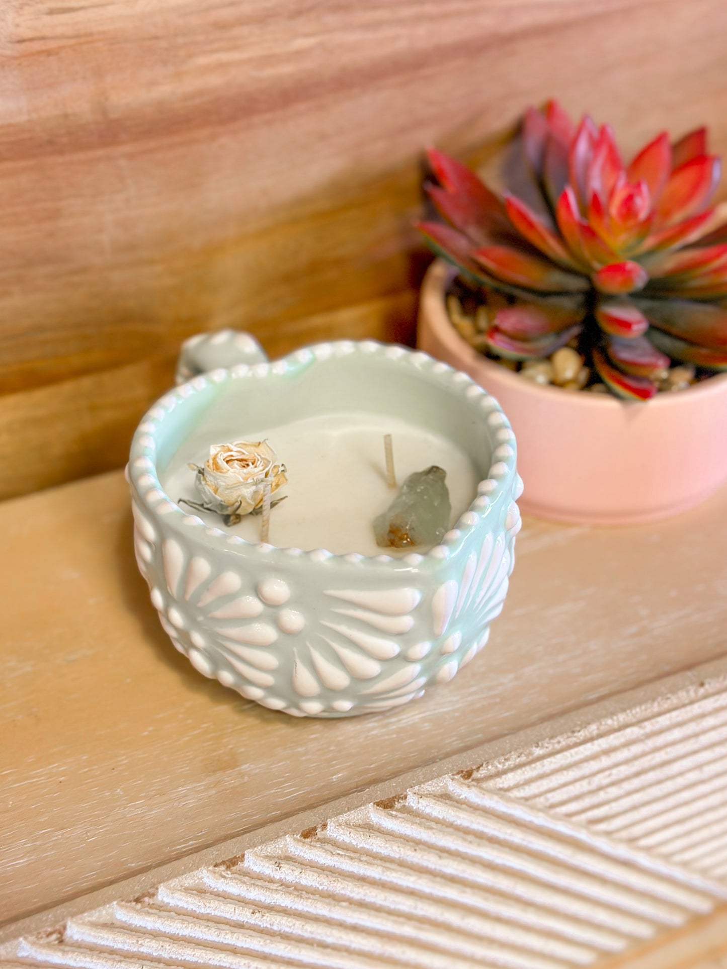 Talavera Small Heart Mug Candle (Mint)