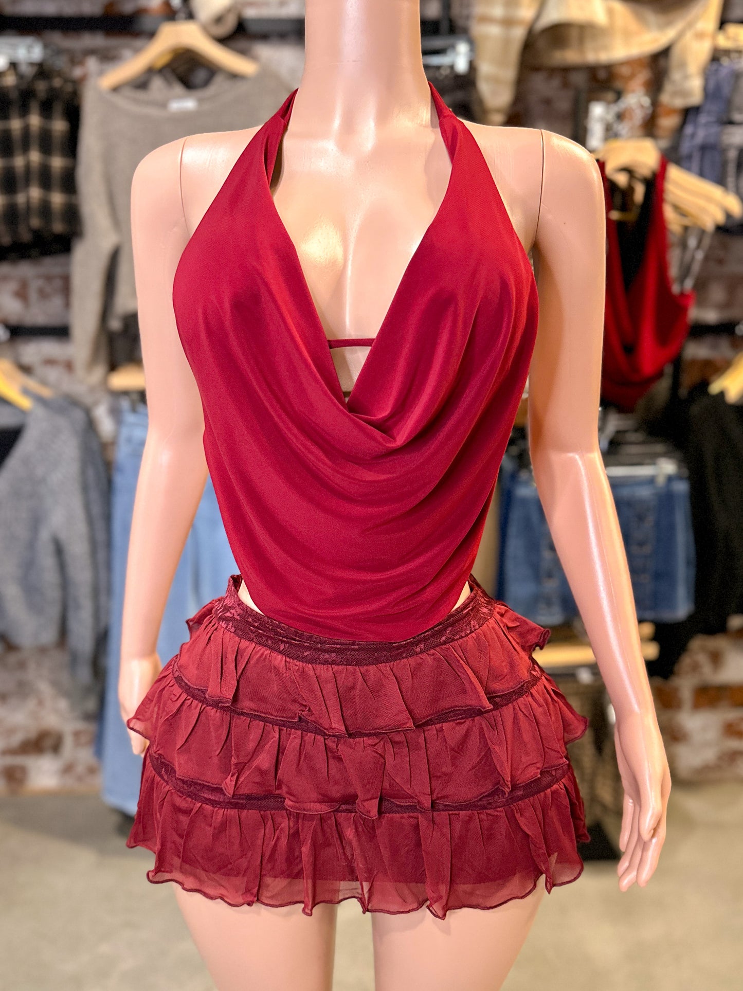 Bloomer Lace Skirt (Burgundy)