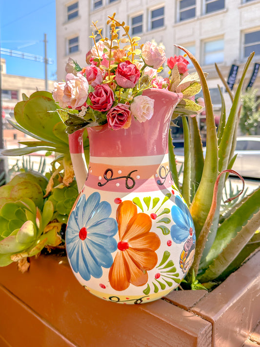 Artisanal Large Water Jug (Pink With Light Green & Frida)