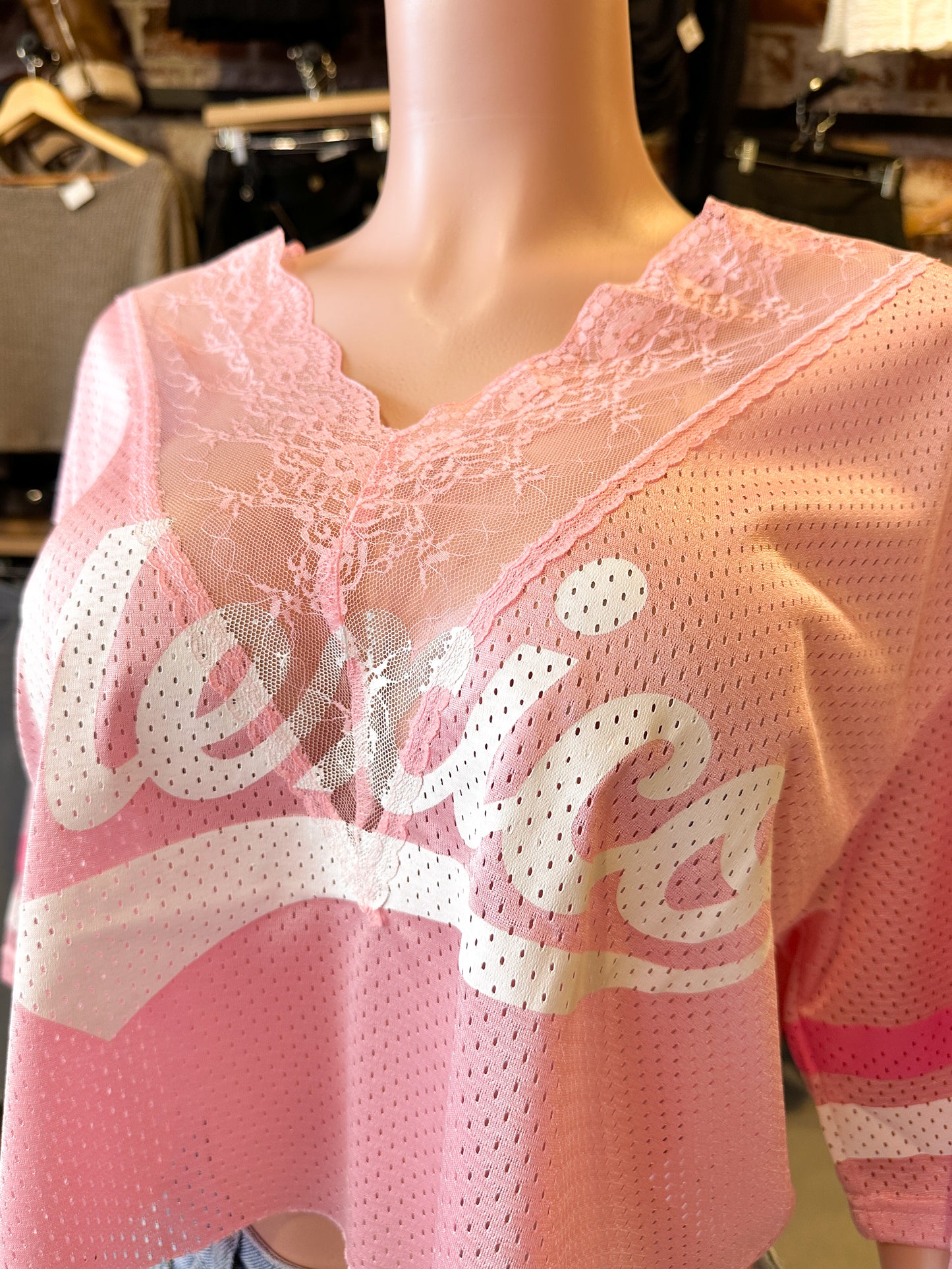 Mexico Lace Crop Jersey (Pink)