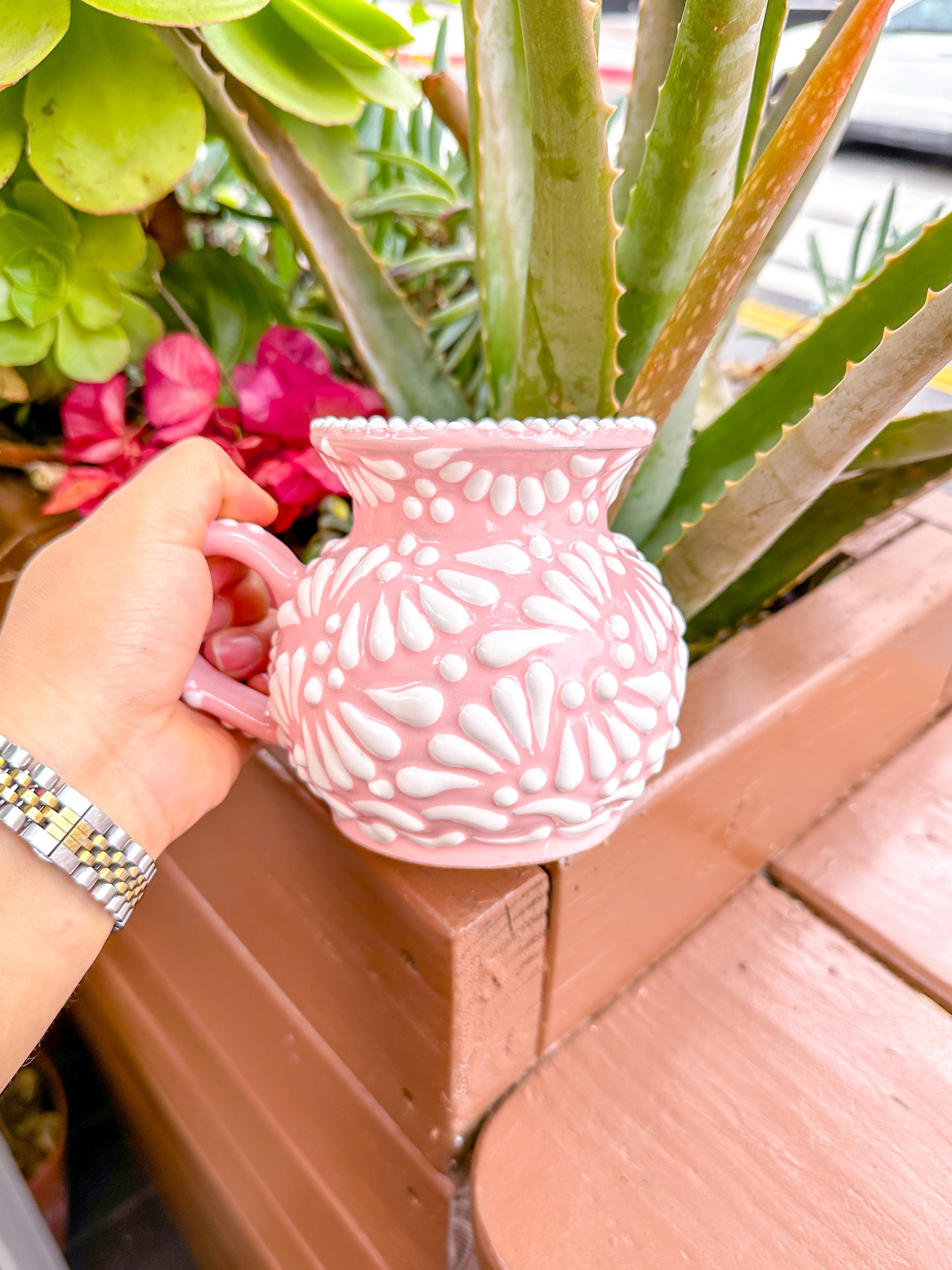 Talavera Jarrito Mug (Pink & White)