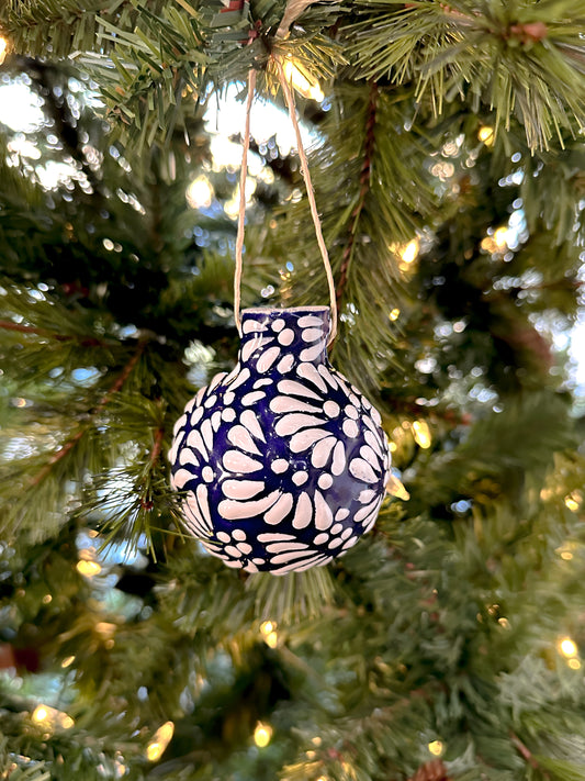 Handmade Talavera Ornament (Royal Blue & White)