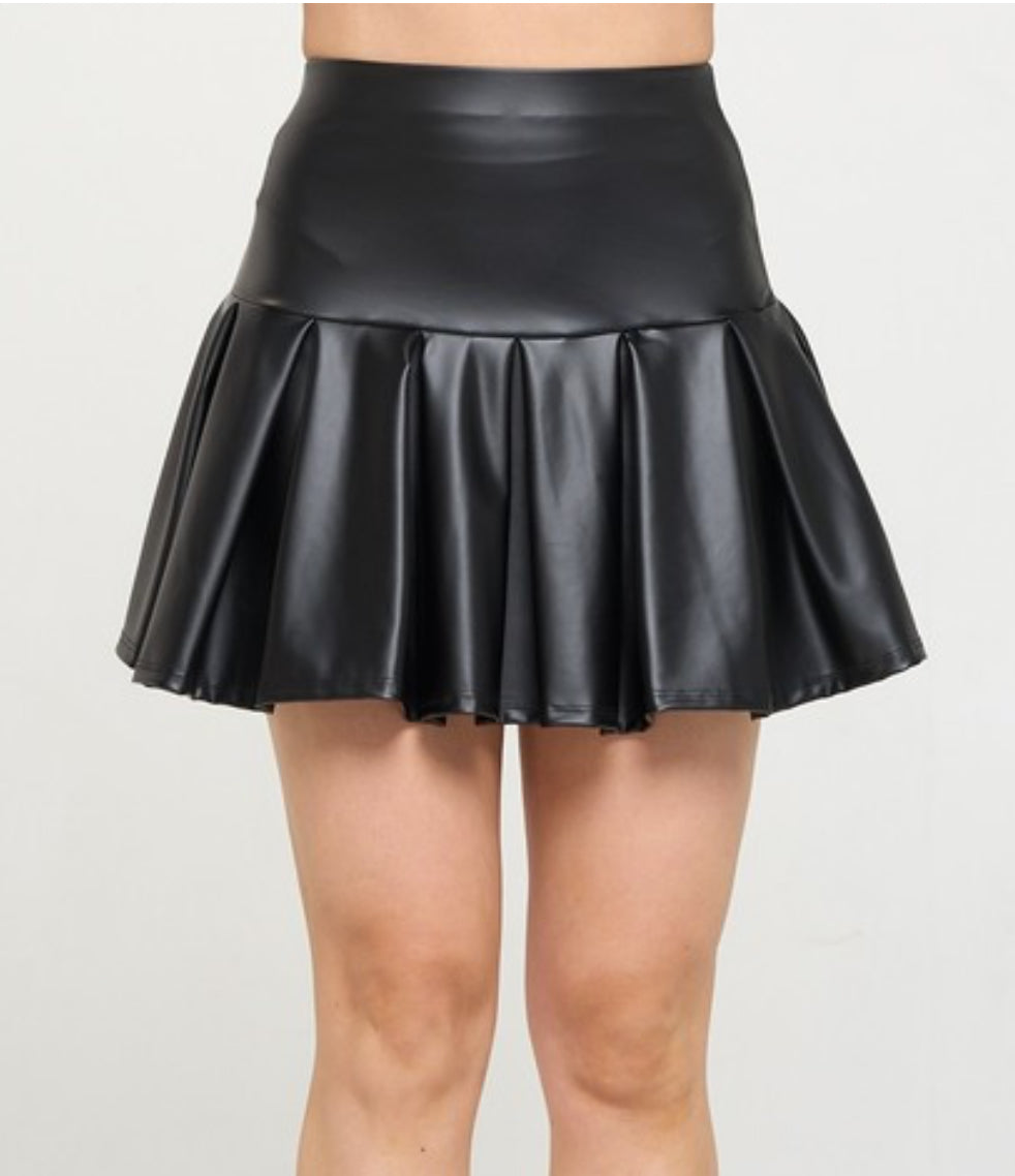 Pleated Leather Skirt