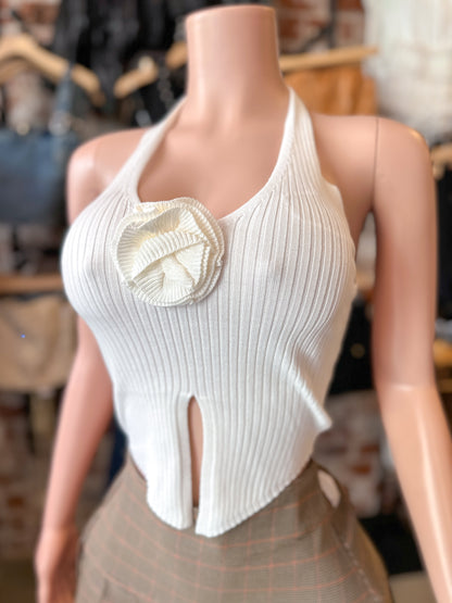 Knitted Flower Top (White)